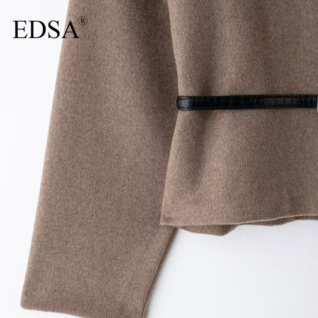 EDSA Women Soft Belted Jacket Wrap V-neck Long Sleeves New Elegant Lady Commute Outwear for Female