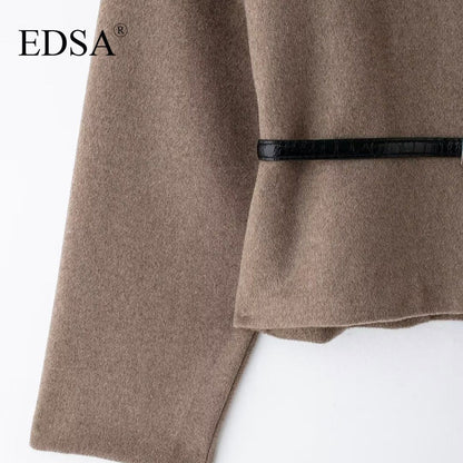 EDSA Women Soft Belted Jacket Wrap V-neck Long Sleeves New Elegant Lady Commute Outwear for Female