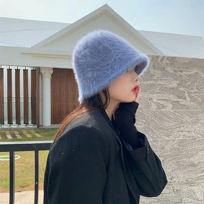 2023 new Hat winter women's fashion Solid color rabbit fur hat bucket cap  fisherman's hat  knitted wool basin Bucket Hat
