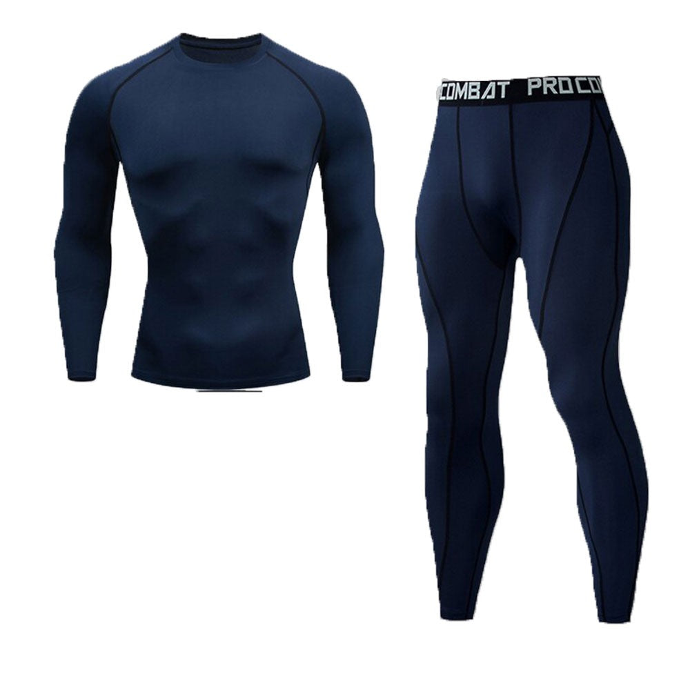 Thermal Man Underwear Set Soild Color Compression T Shirt Leggings Yoga Sets Fitness Sports Suits Men Clothing Gym Running Kit