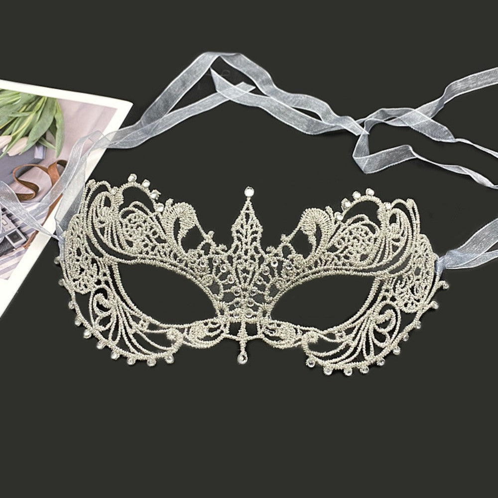 Makeup Ball Hollow Lace Face Mask With Ribbon Princess Masquerad Cosplay Prom Props Costume Female Sexy Diamonds Eye Mask