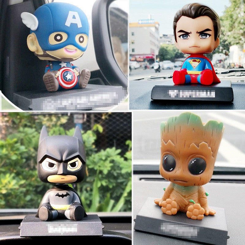 Versão Q do Boneco Batman Toy Figures Desenho Animado Bobble Head Enfeites de Carro Os Vingadores da Marvel Boneco do Capitão América Homem-Aranha