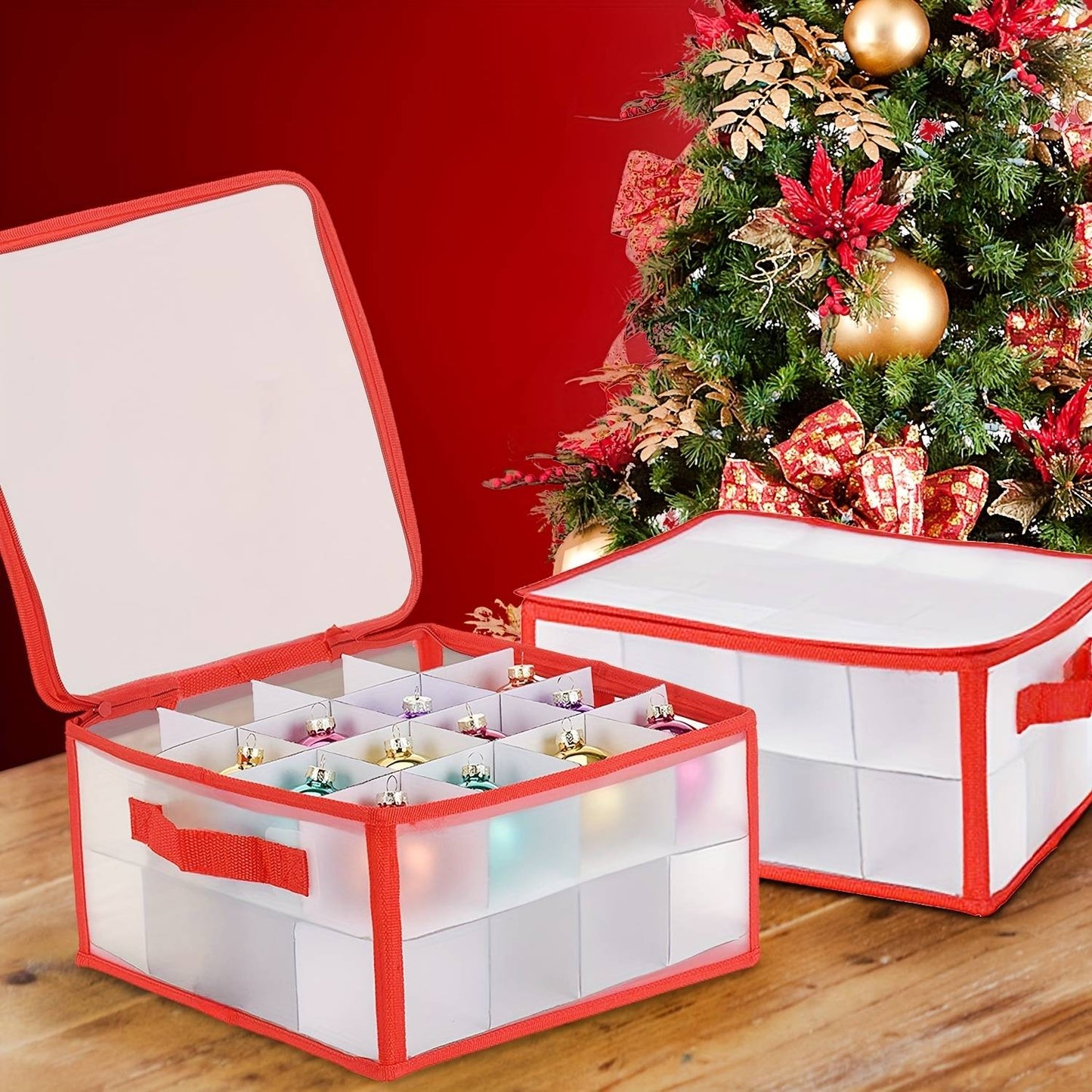 1/2pcs Christmas Ornament Storage Box With Handle Xmas Balls Decorations Container Large Capacity Bag Holiday Accesory Organizer