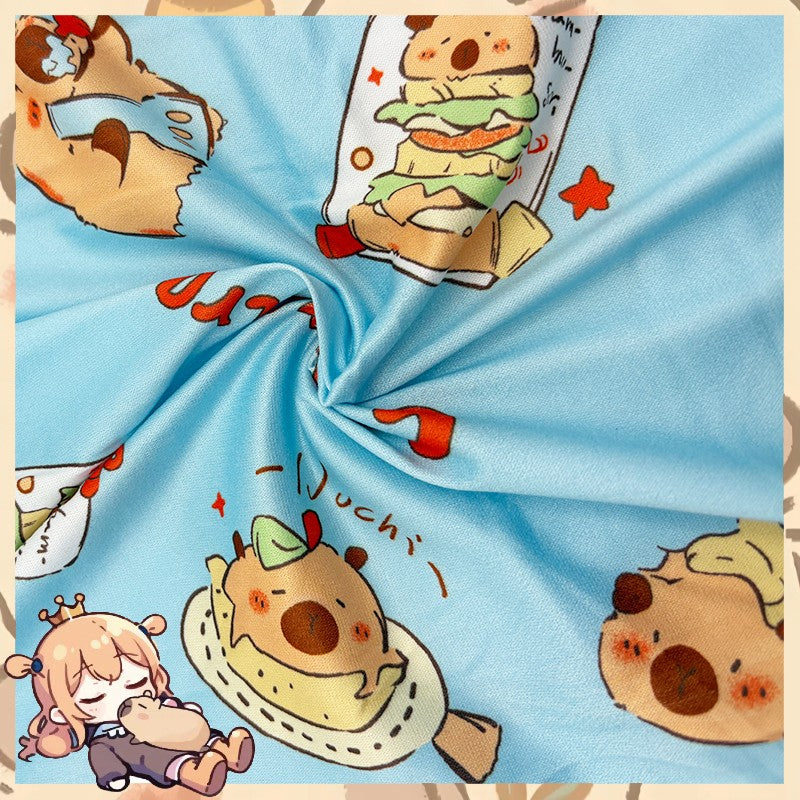 2pc Capybara Kids Pajama Set 5-14 Years, Summer Cartoon Short Sleeve Sleepwear with Hamburger Print, Breathable Boys Girls PJs