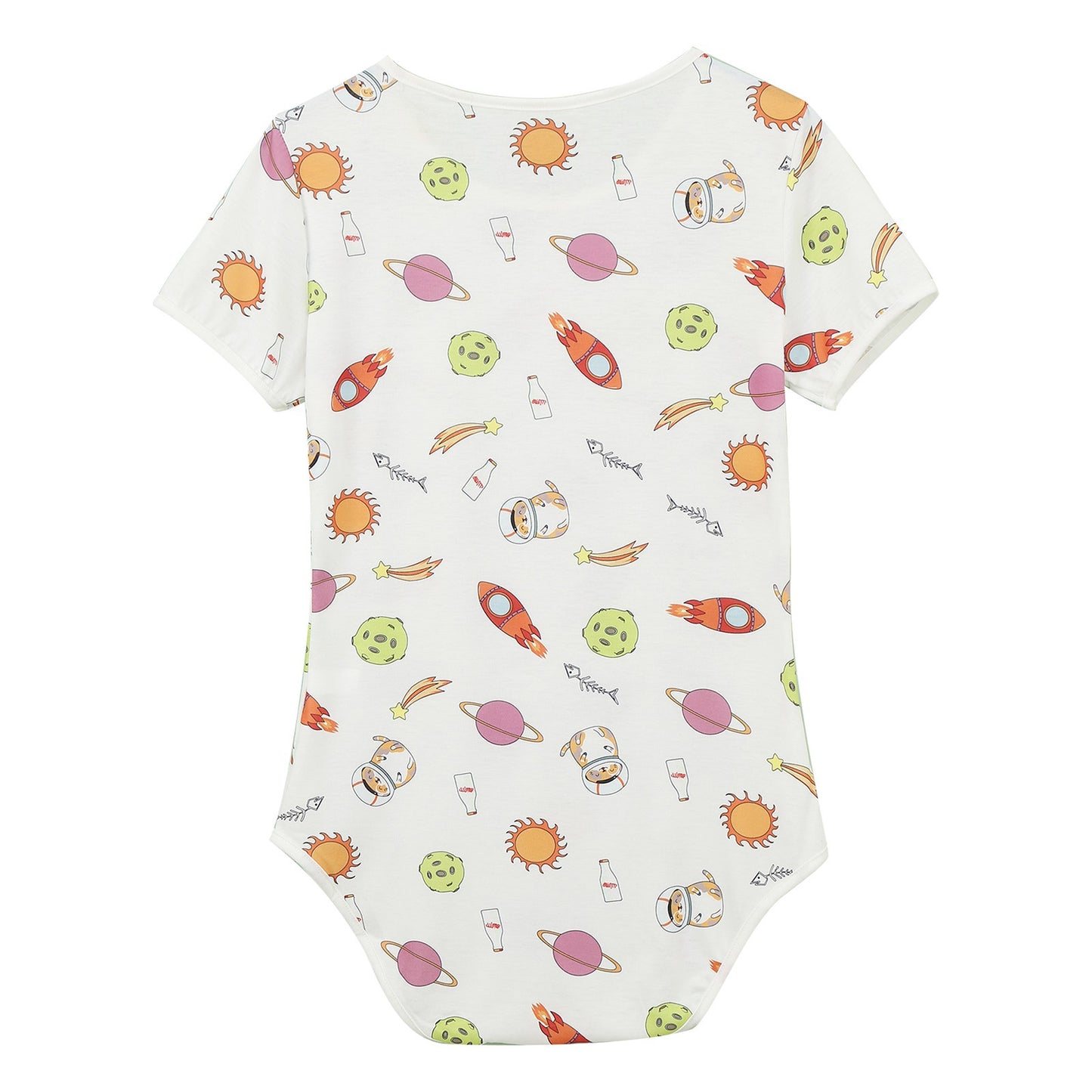 Mens Cute Cartoon Print Bodysuit Sissy Pajamas Short Sleeve Buttoned Crotch Diaper Rompers Gay Male Onesies Sleepwear Loungewear