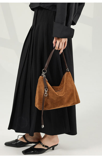 Hifashion Vintage Suede Genuine Leather Underarm Shoulder Bags For Women 2025 Luxury Designer Hobo Tote Office Ladies Handbags