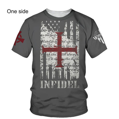 Crusader Knights Templar 3D Harajuku Print Handsome Retro Taste Fashion Personality Street Men's Round Neck Short Sleeve T-shirt