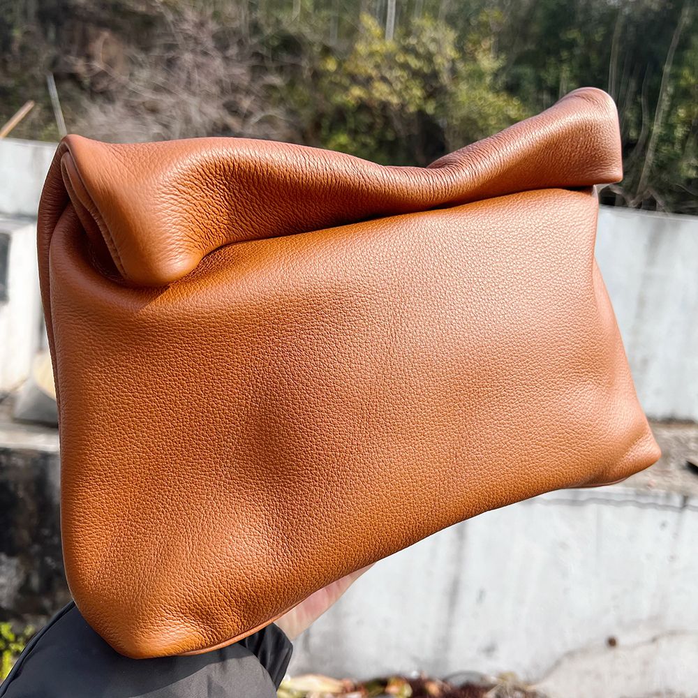 100% genuine leather Cowhide Handbag High Quality Leather Women's Foldable Designer Handbag Simple Magnet Handle Bags