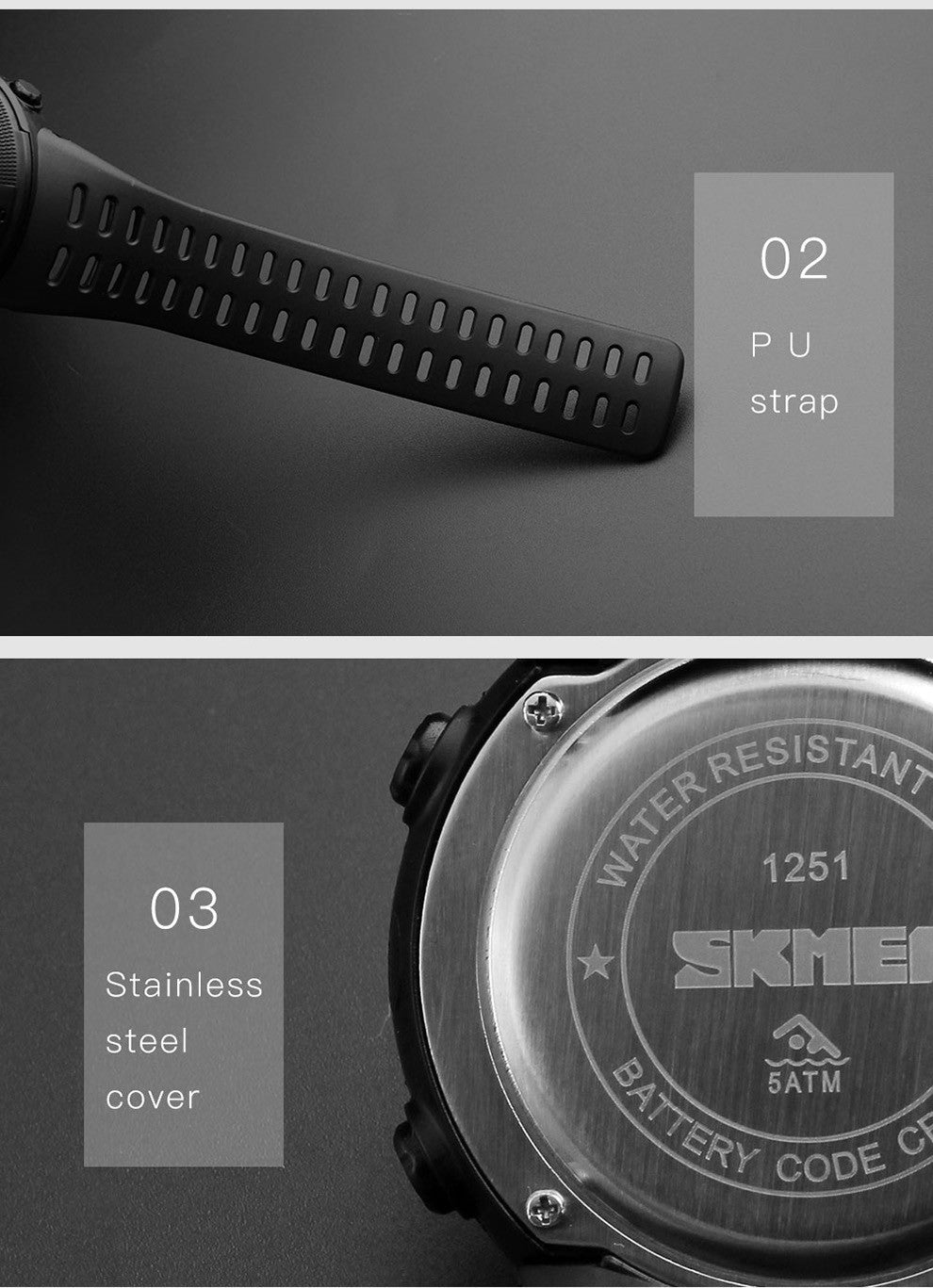 SKMEI 1251 Digital Watch for Men Waterproof Sports Electronic Countdown Mens Wristwatches Military Date Clock 1560 reloj hombre