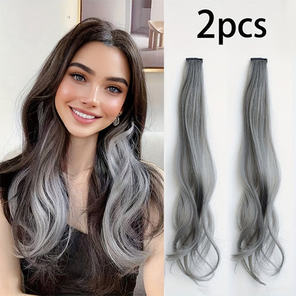 2pcs Cute Colorful Hair Extension One-Piece Seamless Invisible Hairpieces Hair Piece For Kid synthetic Invisible Clip Hair Piece
