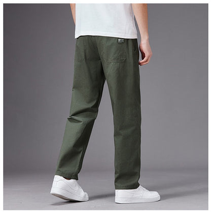 Calças Casuais Grandes Masculinas Cintura Elástica Perna Reta Ajustada Calças de Verão Masculinas Soltas de Algodão Roupa de Trabalho Plus Size Grande 6XL Cáqui Claro