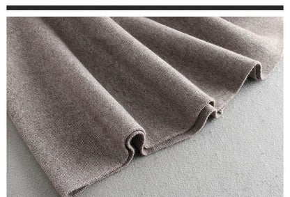 Autumn Winter Women's Mid-Length Knitted Pleated Skirt High Waist A-Line Long Skirt Loose Fuzzy Wool Skirt Double ket