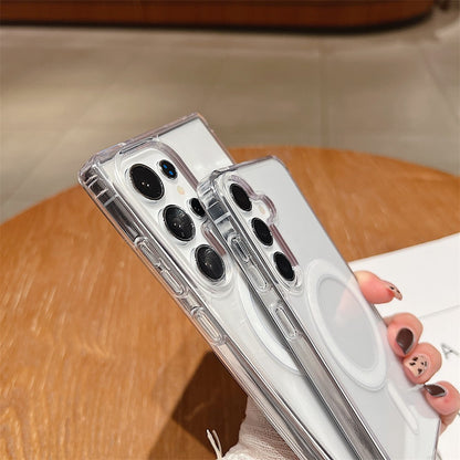for Magsafe Magnetic Charge Phone Case For Samsung Galaxy S25 S24 S23 Ultra S22 Plus S21 FE A15 A35 A55 Clear Acrylic Slim Cover