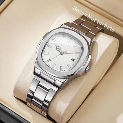 Fashion Square Men Business Watches Stainless Steel Strap Calendar Quartz Wristwatch Mens Clock Reloj Hombre?Without Box?