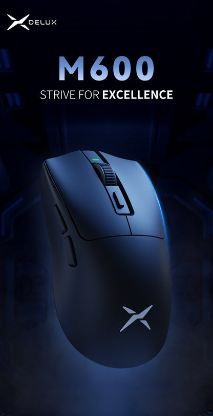 Delux M600 Series Wireless Gaming Mouse 52g Lightweight 2.4G Dual Mode Connection 26000DPI Macro Rechargeable Mice for PC Gamer