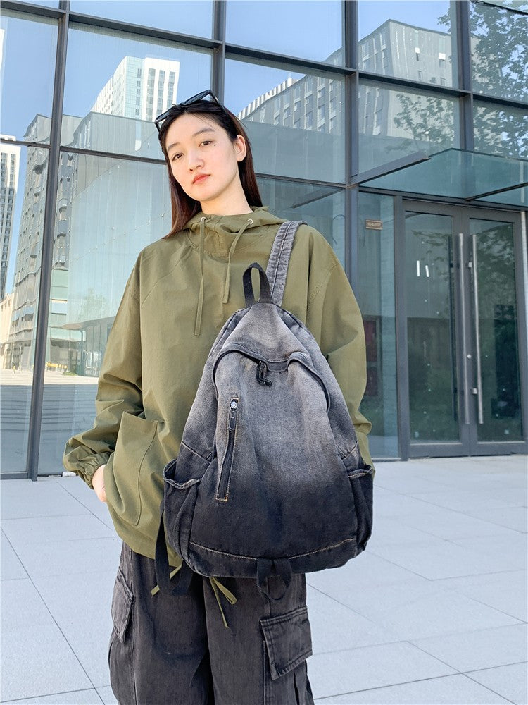 Men's and Women's Backpacks, Student Schoolbags, Large-Capacity Washed Denim Bags