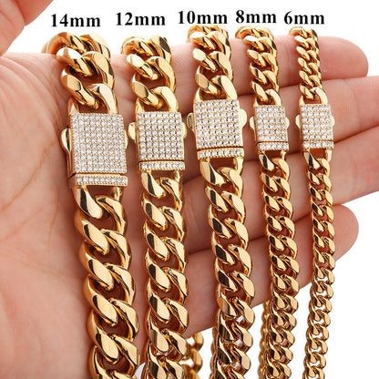 Joias Hip Hop 6mm-14mm Qualquer Comprimento 316L Aço Inoxidável Fivela de Cristal Fashion Pulseira Elos Miami Feminina Masculina