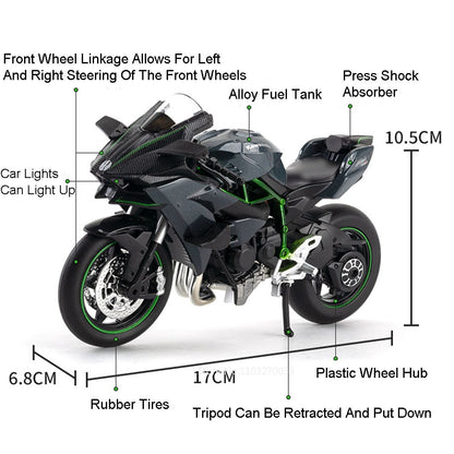 1:12 Kawasaki H2R BWM S1000RR Liga Motocicleta Brinquedos Diecast Carro em Miniatura Direção Roda Dianteira Moto Presente de Natal Crianças