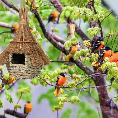 Casa para Pássaros Pendurada, Feita à Mão, de Grama, Ecológica, Gaiolas de Palha para Pássaros, Ninho Aconchegante para Pássaros, Abrigo contra o Frio