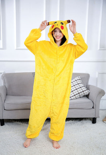 Pokemon Pikachu Flanela Quente Roupas de Casa Infantil Outono&Inverno Macacão Macio Cosplay Animal Moletom Pijama Presente para Pais e Filhos