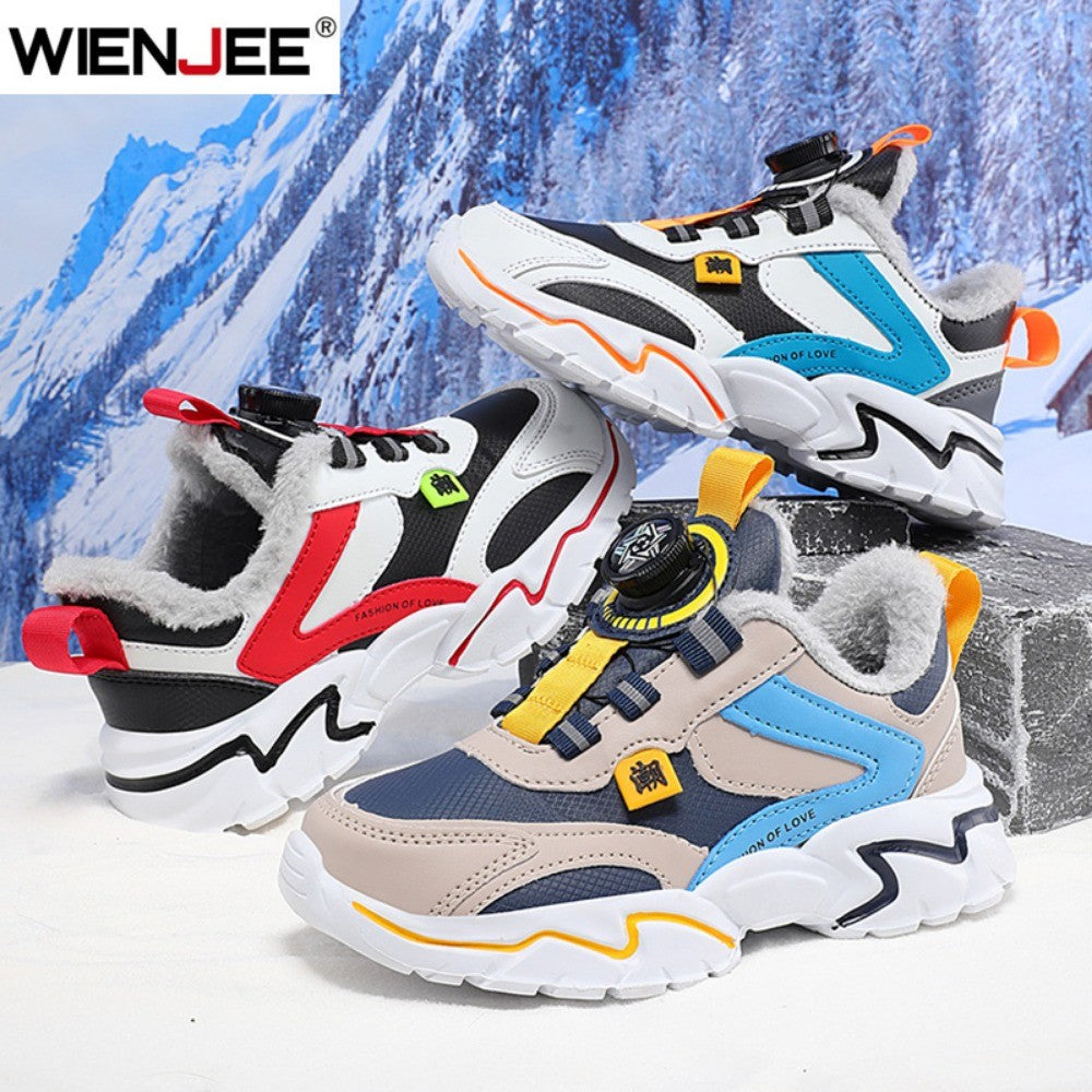 Winter Kids' Cotton Shoes For Boys Warm Plush Anti-slip Children Running Sneakers Outdoor Comfortable Casual Walking Shoes