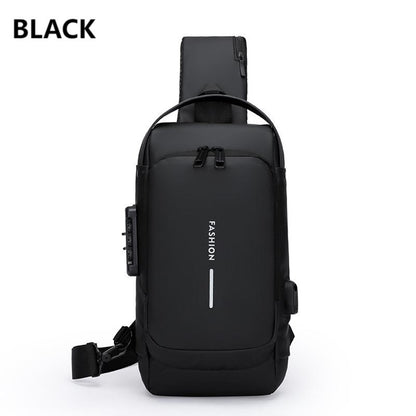 Men's Anti-theft Password Lock Chest Bag Multifunctional Waterproof Adjustable Shoulder Strap USB Charging Casual Crossbody Bag