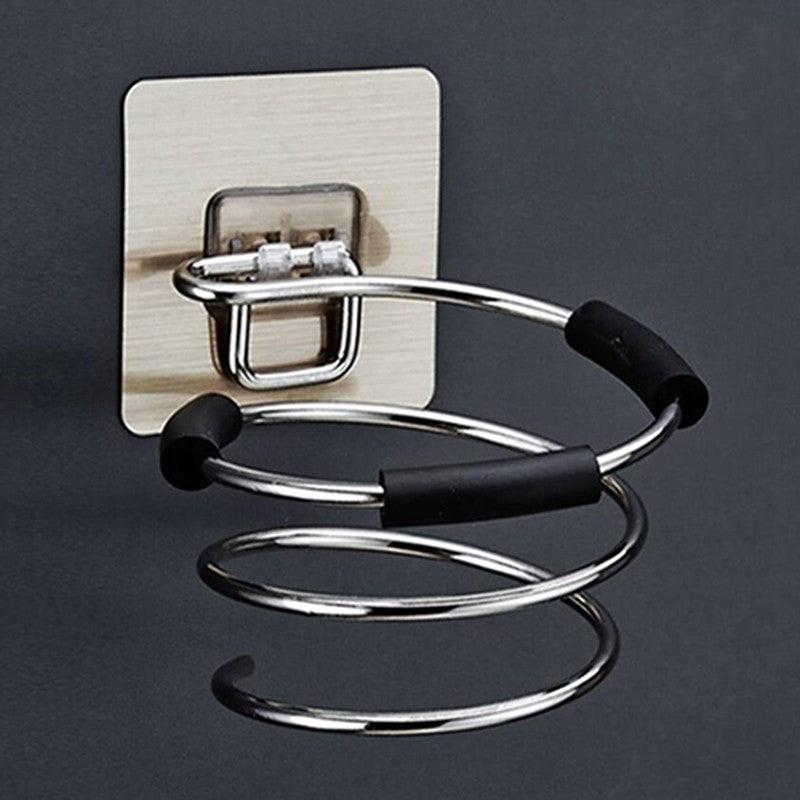 Suporte de Secador de Cabelo Organizador Soprador Adesivo Montado na Parede Sem Pregos Sem Furos Aço Inoxidável Espiral Suporte Armazenamento Para Banheiro