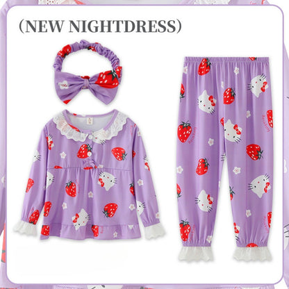Sanrio Girls Pajama Sets Causal Lace Trimmings Soft Comfortable Kids Night Clothes Set Beautiful Gal Breathable Indoor Costume
