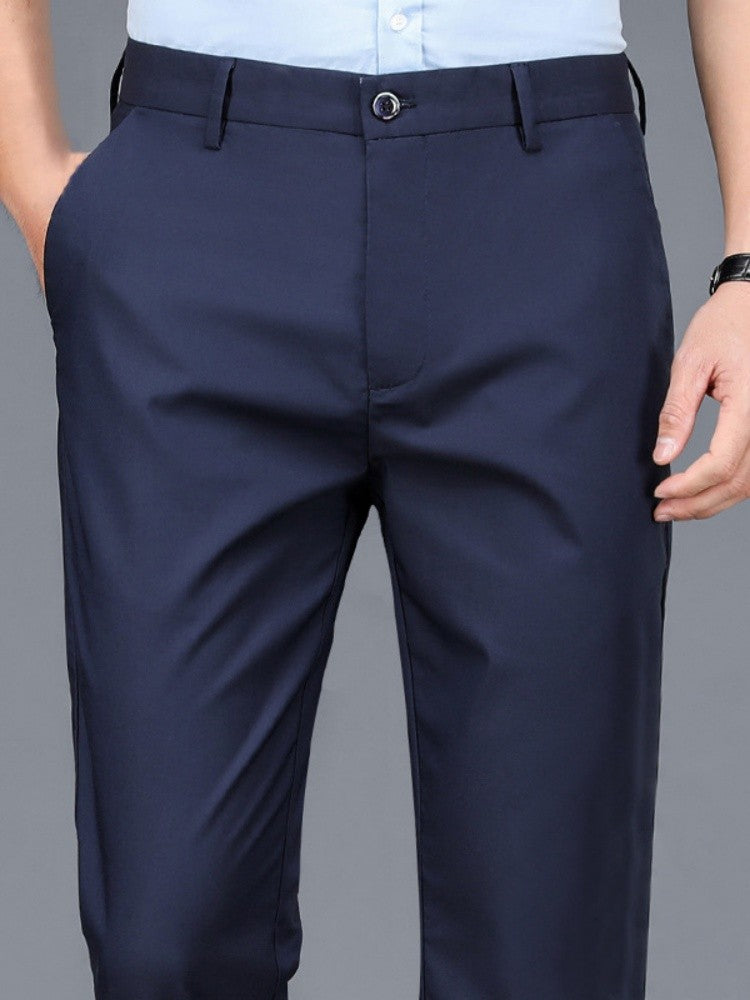Calça Masculina Elástica Preta Lisa Casual Inteligente Calças Masculinas de Escritório de Secagem Rápida Calças de Terno Nova Primavera Outono Calças Coreanas Retas