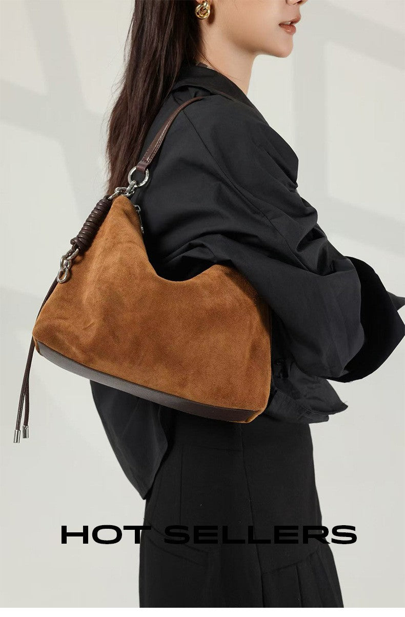 Hifashion Vintage Suede Genuine Leather Underarm Shoulder Bags For Women 2025 Luxury Designer Hobo Tote Office Ladies Handbags
