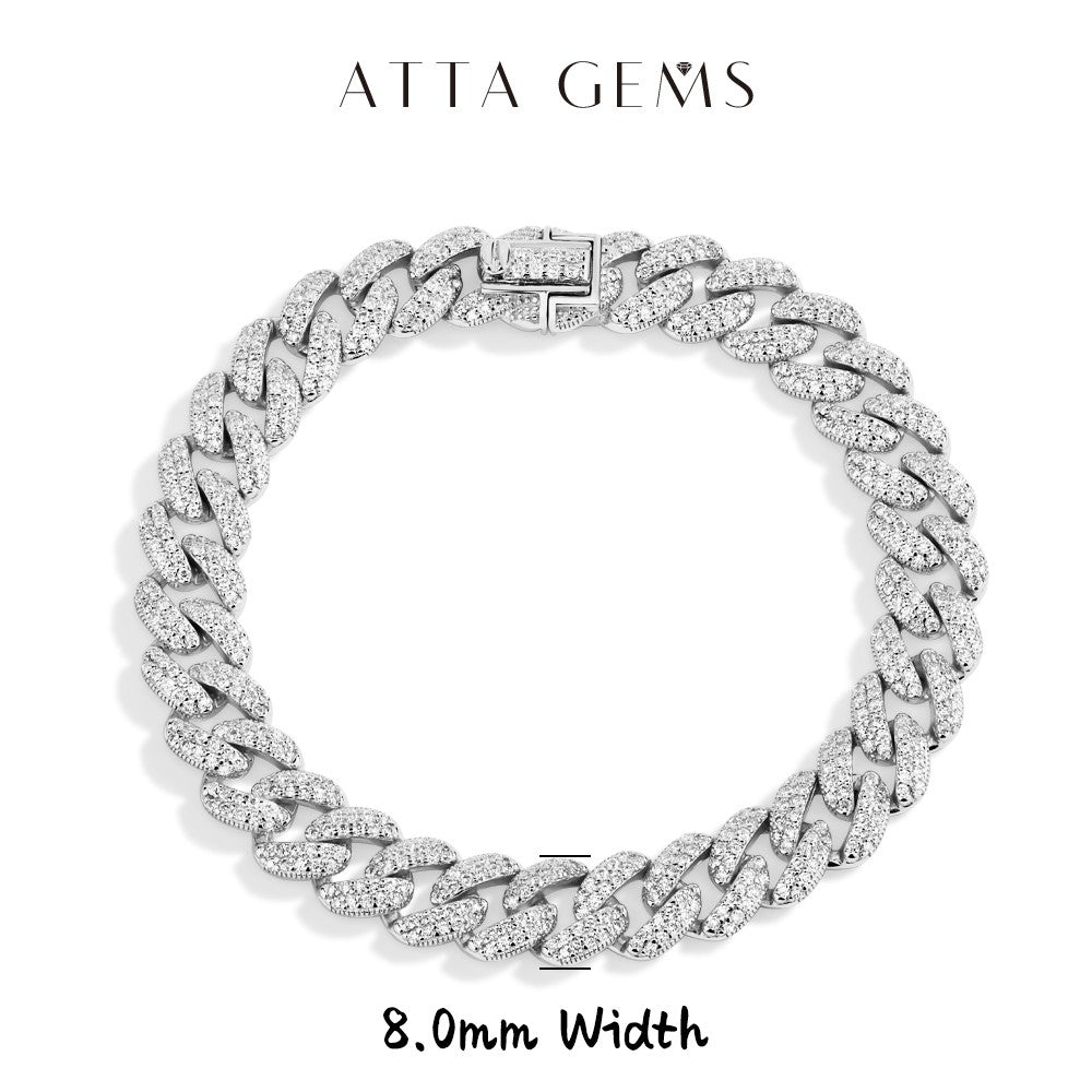 Corrente Cubana Completa de Moissanita ATTAGEMS DVVS1 para Homens e Mulheres, Prata Esterlina 925 Banhada a Ouro 18k, Pulseira de Tênis Hip Hop, Joia Fina