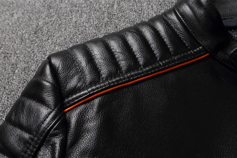 Men's Spring Original Leather Motorcycle Jacket 2025 Skull Embroidery Top Layer Cowhide Clothing Slim Fit Black Slim Male Coat