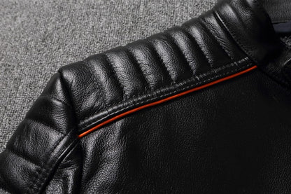 Men's Spring Original Leather Motorcycle Jacket 2025 Skull Embroidery Top Layer Cowhide Clothing Slim Fit Black Slim Male Coat