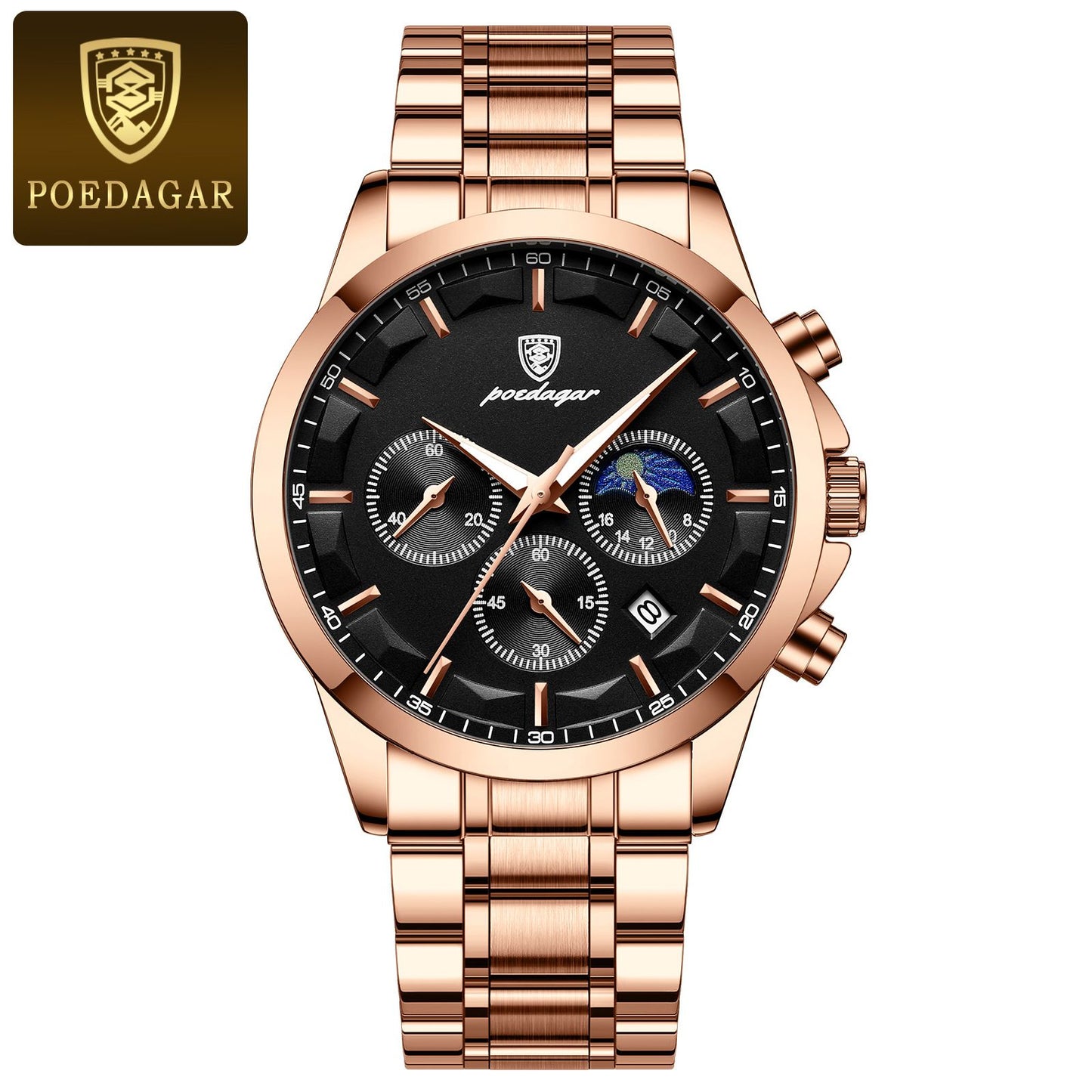 POEDAGAR Top Fashion Men's Watches Waterproof Luminous Stainless Steel Men Wristwatch Chronograph Date Quartz Business Man Watch