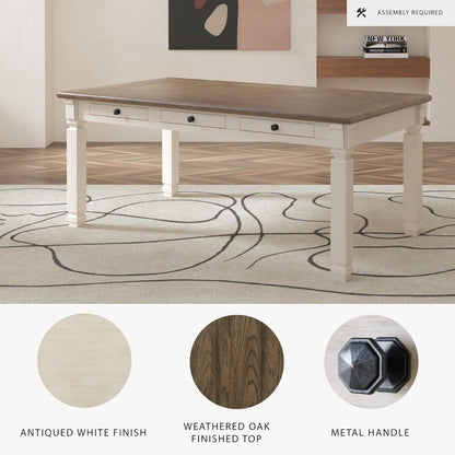 Bolanburg Farmhouse Dining Table, with Drawers & Seats 6, Whitewash Finish