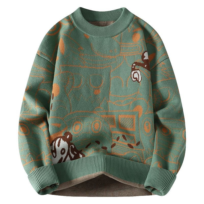 Autumn and Winter High School Students' Trendy Versatile Thick Bottom Sweater Knitted with Velvet Warm Fashion Men's Sweater