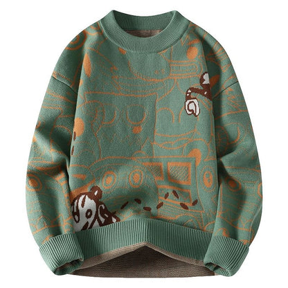 Autumn and Winter High School Students' Trendy Versatile Thick Bottom Sweater Knitted with Velvet Warm Fashion Men's Sweater