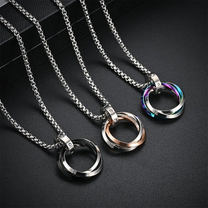 Colar Masculino Hip-hop Três Anéis Aço Titânio Não Desbota Simples Refinado Pequena Personalidade Marca Maré Vermelha Pingente