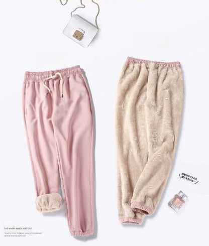 ??Women's Fleece Lined Joggers Winter Plush Pants High Waist Adjustable Drawstring Lounge Street Comfortable Casual Trousers??