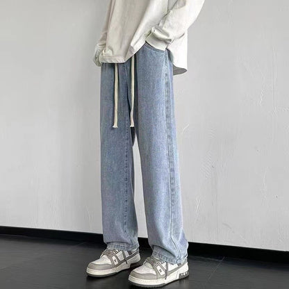 Spring Autumn Men Baggy Jeans Oversize Straight Loose Casual Denim Trousers Solid Color Streetwear Fashion Y2k Wide Leg Pants