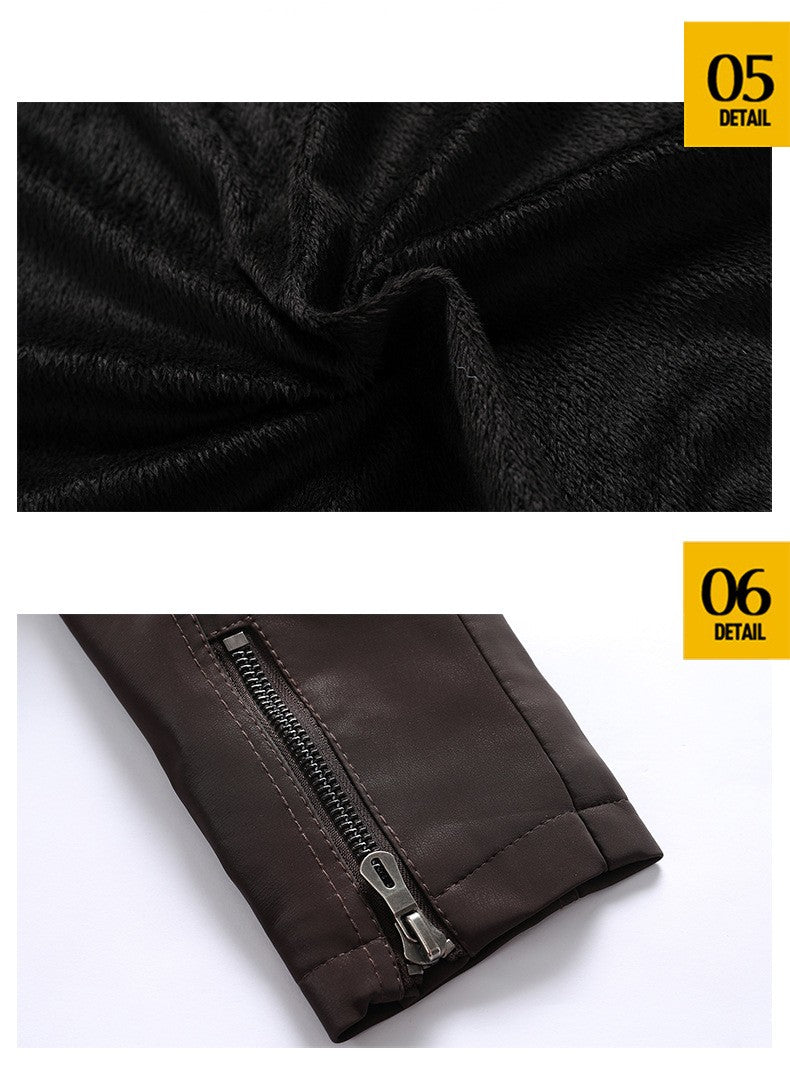 Men's autumn and winter frosted leather jacket, fashionable slim fit and brushed motorcycle fashion brand slim fit jacket