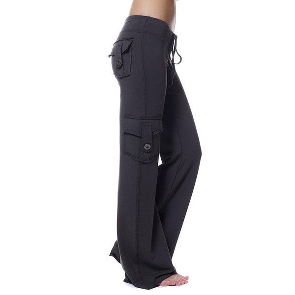 Cargo Pants Women Pants Strong Elastic Wide Leg Female Cargo Pants Pockets Solid Color Elegant Plus Size Flare Workout Trousers
