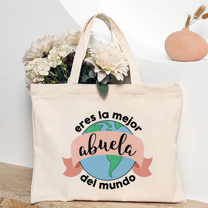 Spanish Abuela Quote Tote Bag Vibrant Shoulder Handbag with Heart Ribbon Design Perfect for Mother’s Day & Grandma Appreciation