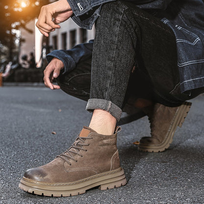 Lace Up High-top Ankle Boots Classi Male Simple Desert Boots British Style Men Casual Leather Cowboy Boots Business Outdoor Shoe