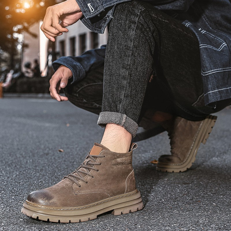 Lace Up High-top Ankle Boots Classi Male Simple Desert Boots British Style Men Casual Leather Cowboy Boots Business Outdoor Shoe