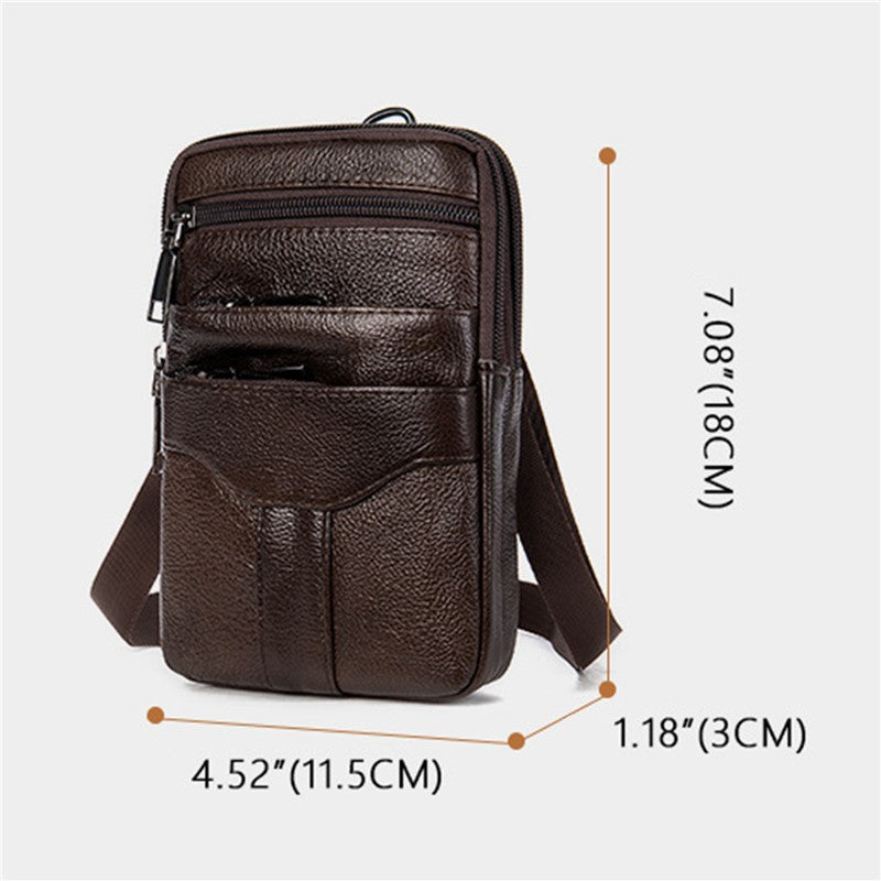 Men Genuine Leather Shoulder Male fanny pack High Quality Messenger Bags  Men's Fashion Business Belt Bag Small Briefcase Waist