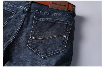 Wthinlee Calça Jeans Masculina Nova, Casual, Reta, Elástica, Moda Clássica, Azul, Preta, Trabalho, Calças Jeans Masculinas de Marca