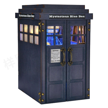 Kit Faça Você Mesmo "Cantinho do Livro" Livraria Cabine Telefônica Misteriosa, Casa de Bonecas de Madeira com Luz, Estante de Livros em Miniatura, Quebra-Cabeça 3D, Decoração para Presente
