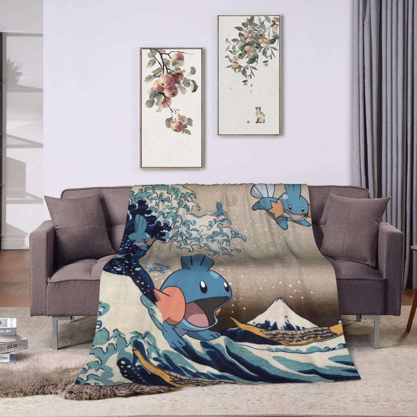 Pokemones Mudkip Wave Blanket Flannel All Season  Breathable Super Soft Throw Blanket for Home Couch Quilt