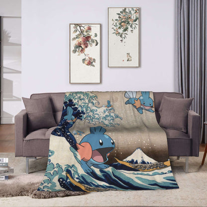 Pokemones Mudkip Wave Blanket Flannel All Season  Breathable Super Soft Throw Blanket for Home Couch Quilt